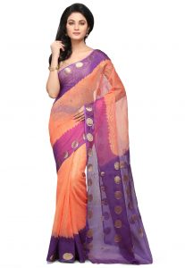 Woven Kota Doria Saree in Orange and Purple Woven Kota Doria Saree in Orange and Purple