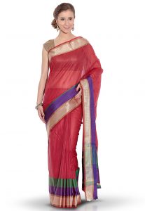 Woven Kota Doria Saree in Red Woven Kota Doria Saree in Red