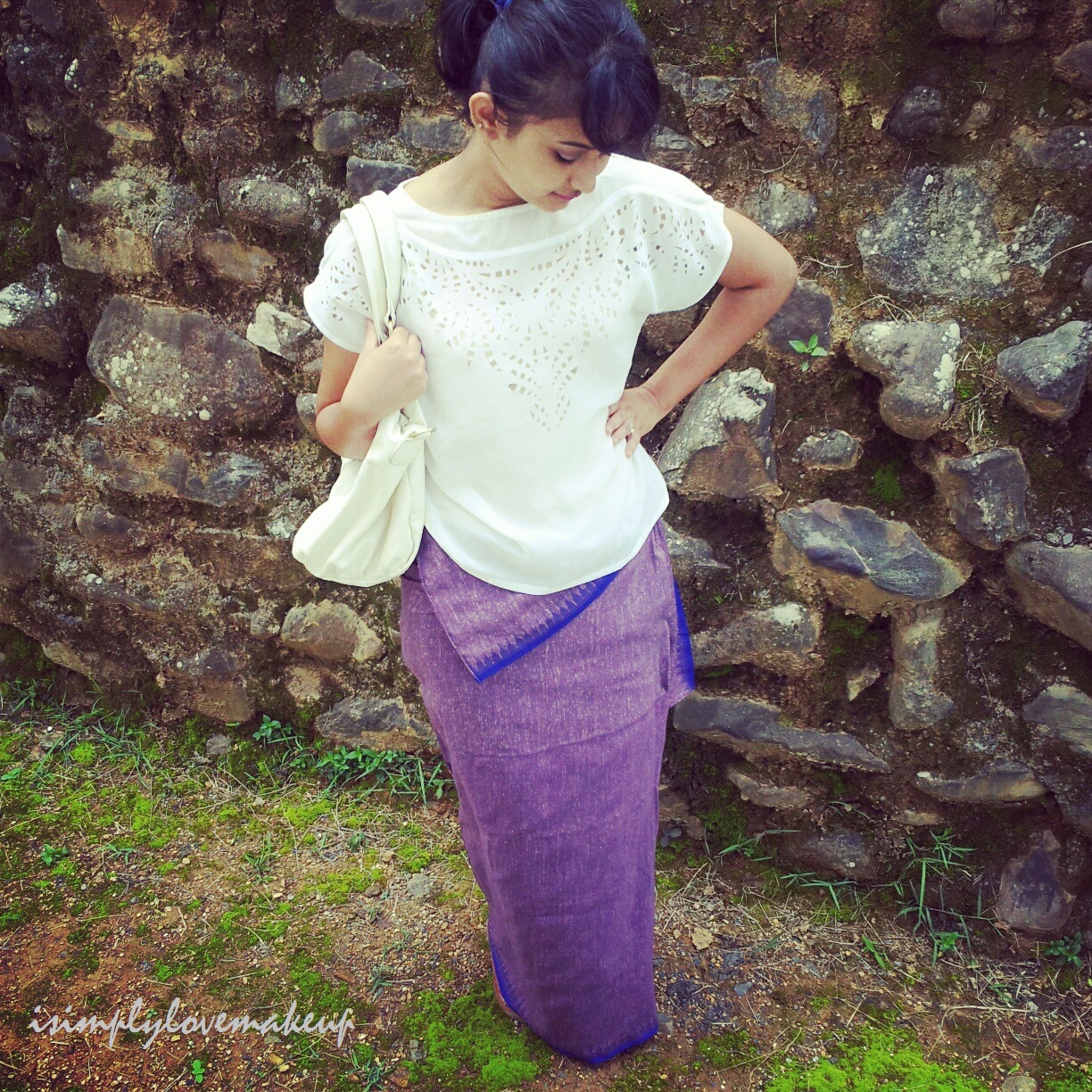 Crochet lace crop top. Headgear is traditional Manipuri known as ...