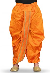 Contrasting Border Art Silk Dhoti in Orange Contrasting Border Art Silk Dhoti in Orange