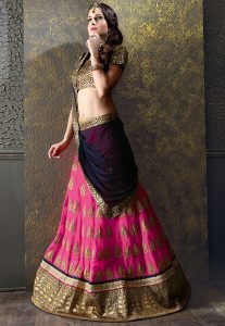 Embroidered Georgette A Line Lehenga in Pink Embroidered Georgette A Line Lehenga in Pink