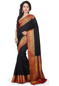 Woven Bangalore Silk Saree In Black Woven Bangalore Silk Saree In Black