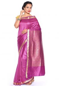 Woven Bangalore Silk Saree In Magenta Woven Bangalore Silk Saree In Magenta