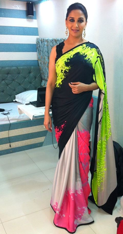Madhuri Dixit in Neon Saree Madhuri Dixit in Neon Saree