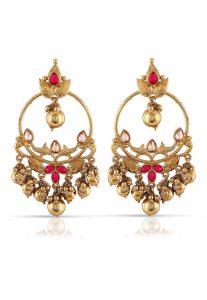 Stone Studded Earring in Fuchsia and Golden Stone Studded Earring in Fuchsia and Golden