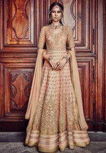 Embroidered Net Abaya Style Suit in Peach Embroidered Net Abaya Style Suit in Peach