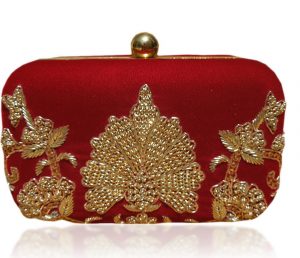 Hand Embroidered Art Silk Clutch Bag in Red Hand Embroidered Art Silk Clutch Bag in Red