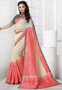 Printed Linen Saree in Beige Printed Linen Saree in Beige