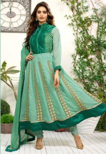 Embroidered Green Georgette Anarkali Suit in Green Embroidered Green Georgette Anarkali Suit in Green