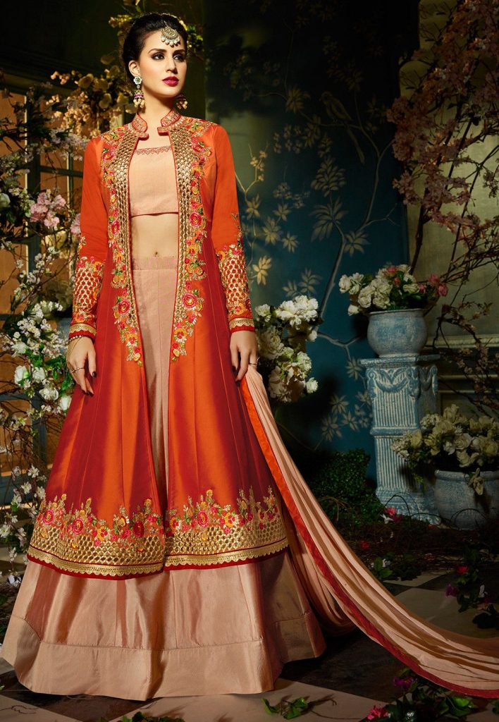 Jacket Style Lehenga With Zari Work Jacket Style Lehenga With Zari Work